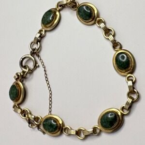 Vintage Green Jade Gold filled 1/20 12 K  Art Deco  / Asian style Bracelet
